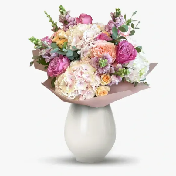 Bouquet with pastel summer hydrangea